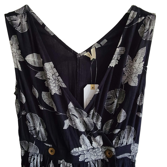 ROXY In the Mood for Dance Black White Floral Sleeveless Maxi Dress Womens Small - Picture 4 of 16